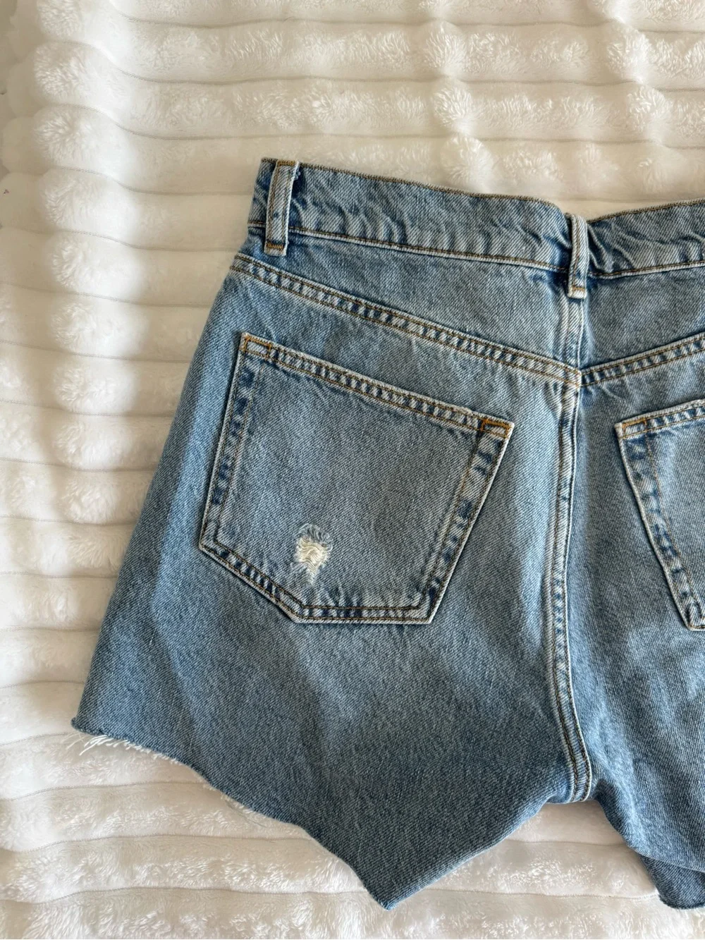 Reformation Light Blue Distressed Denim Shorts